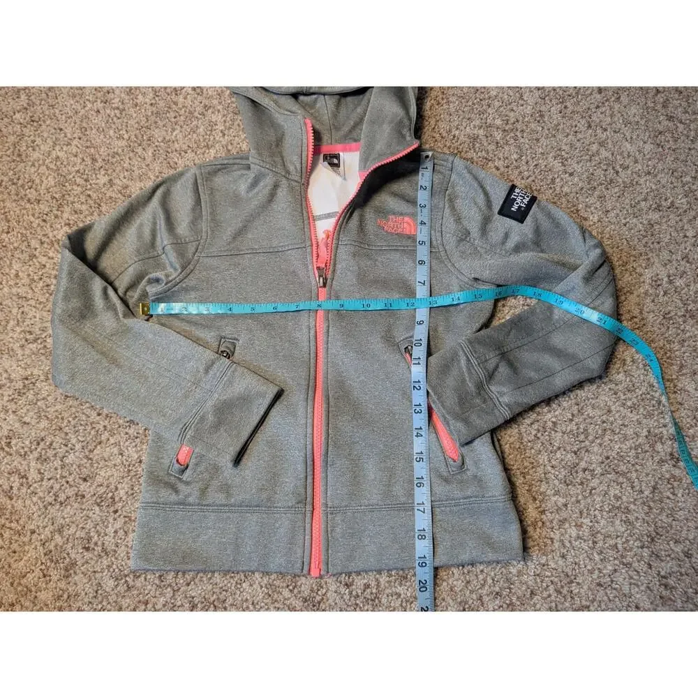 The North Face Girls Full Zip Fleece Hoodie Heather Gray Pink Size M 10/12